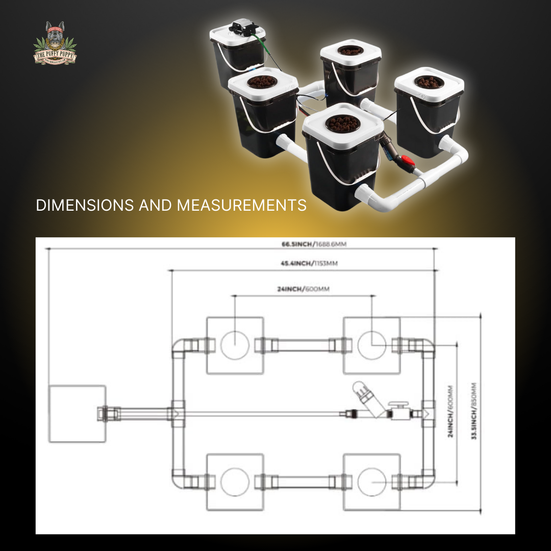 Deep water culture rDWC full 4 site hydroponic system dimension and measurements