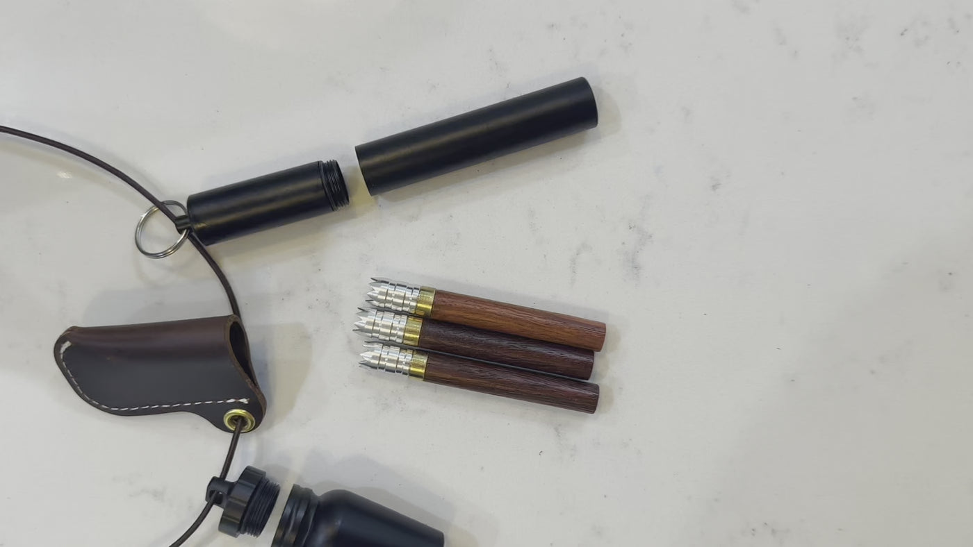 Custom wooden one hitter dugout, chillum, festival special stash jar and leather neck pouch set.