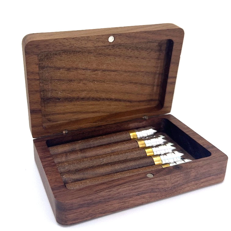 Custom wooden one hitters and stash cigarette case.