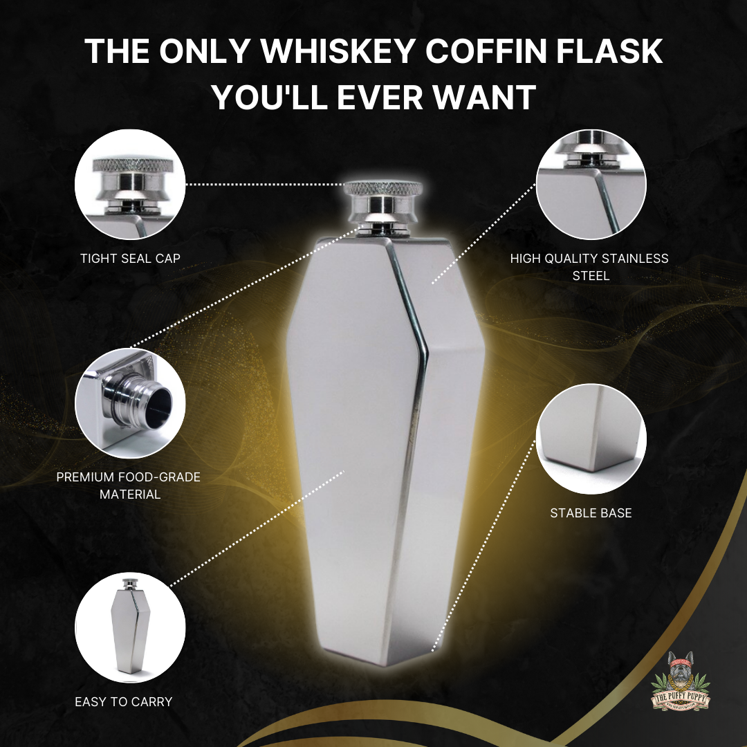 Stainless steel whiskey coffin flask features and benefits