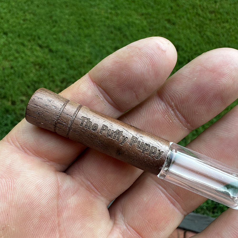 Engraved wooden glass one hitter.